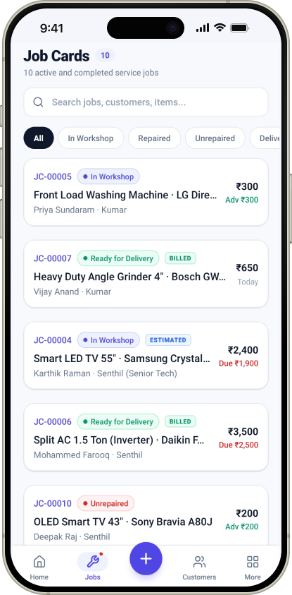 Sarvis Job Cards Overview